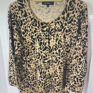 Evan Picone Black and Tan Animal Print Blouse